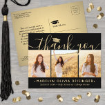 Photo New Address Black Gold Graduation Thank You Postcard<br><div class="desc">Send a stylish note of gratitude with custom 3 photo collage black and gold graduation thank you postcards. All pictures and wording are simple to personalize. (IMAGE PLACEMENT TIP: An easy way to center a photo exactly how you want is to crop it before uploading to the Zazzle website.) This...</div>