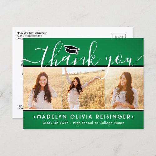 Photo New Address Graduation Green White Thank You Postcard