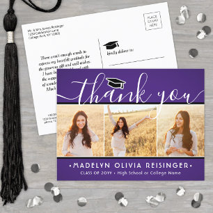 Photo New Address Graduation Purple Thank You Postcard