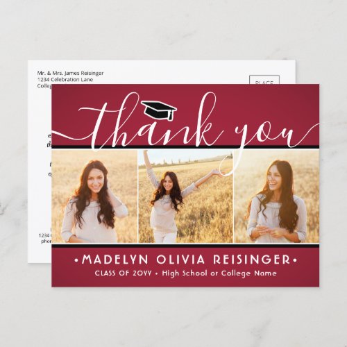 Photo New Address Graduation Red White Thank You Postcard