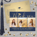 Photo New Address Navy & Gold Graduation Thank You Postcard<br><div class="desc">Send a stylish note of gratitude with custom 3 photo collage navy blue and gold graduation thank you postcards. (IMAGE PLACEMENT TIP: An easy way to center a photo exactly how you want is to crop it before uploading to the Zazzle website.) This template can be customized with any wording...</div>