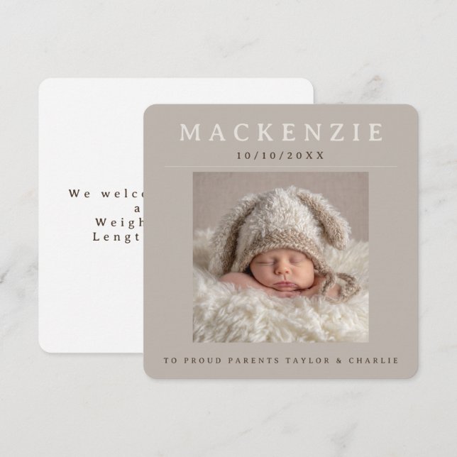 Photo New Baby Photo Personalized 2 sided Note Card (Front/Back)