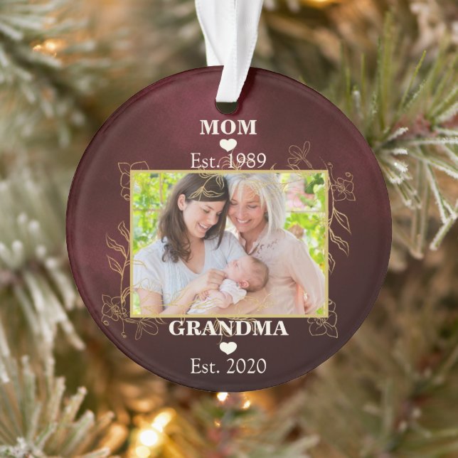 Photo New Grandma Personalized Est. Year Christmas Ornament (Tree)