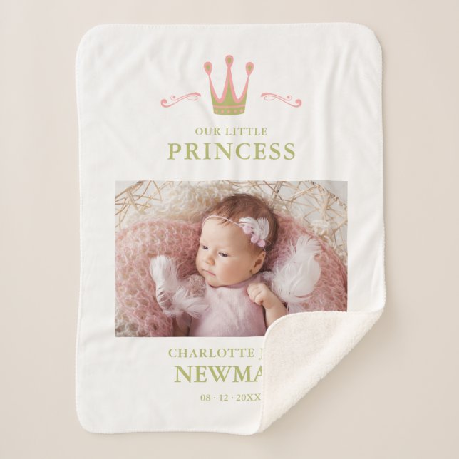 Photo Newborn Unisex Crown Our Little Princess Sherpa Blanket (Front)