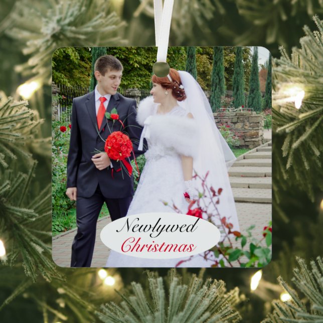 Photo Newlywed Christmas Wedding Metal Ornament (Insitu)