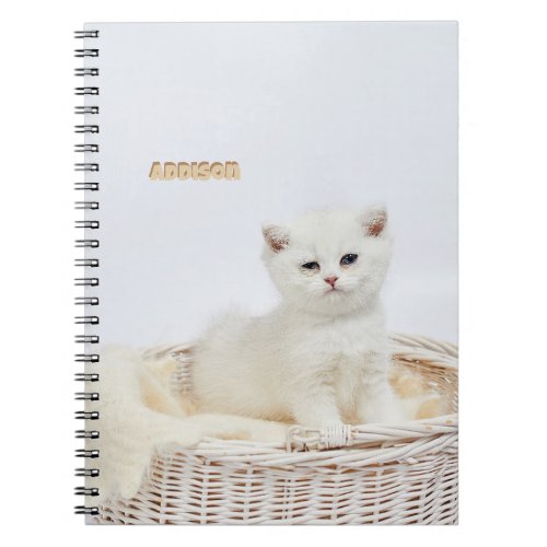 Photo Notebook With White Cat In A Basket