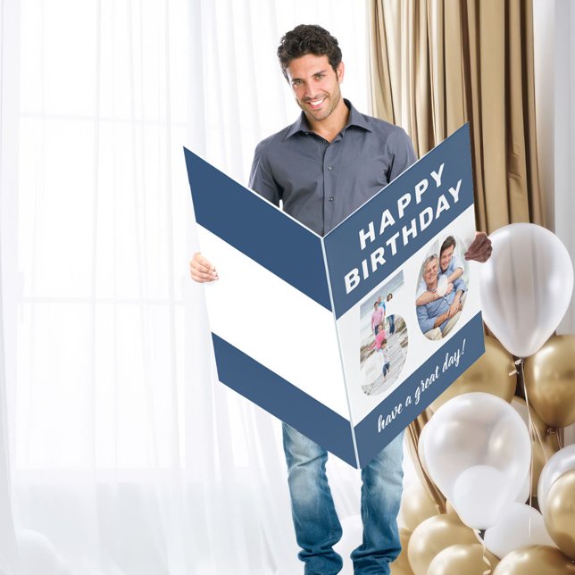 Photo Number Blue Border Giant 50th Birthday Card (Creator Uploaded)