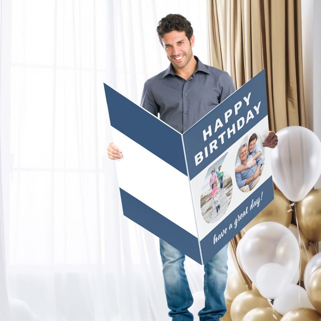 Photo Number Blue Border Giant 60th Birthday Card (Creator Uploaded)