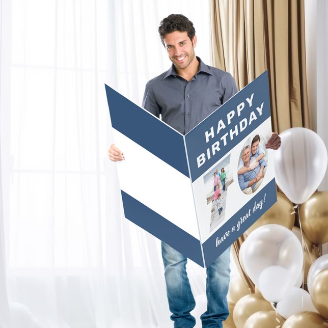 Photo Number Blue Border Giant 70th Birthday Card (Creator Uploaded)