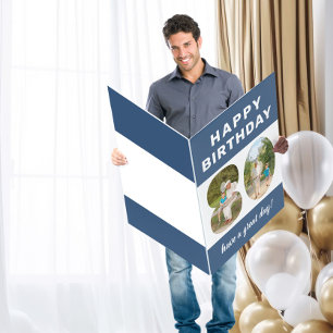 Photo Number Blue Border Giant 80th Birthday Card