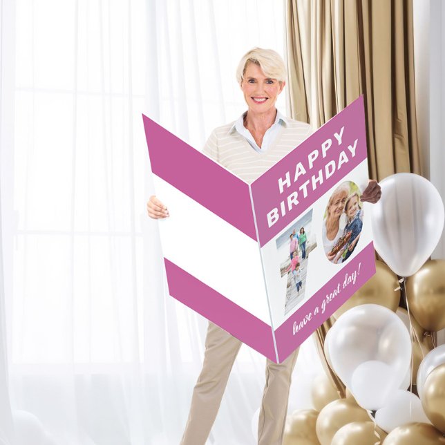 Photo Number Pink Border Giant 70th Birthday Card (Creator Uploaded)