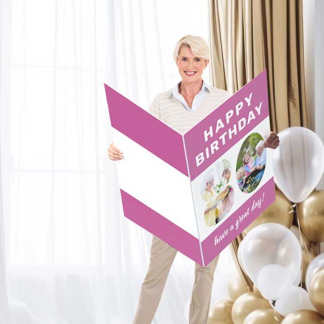 Photo Number Pink Border Giant 80th Birthday Card (Creator Uploaded)