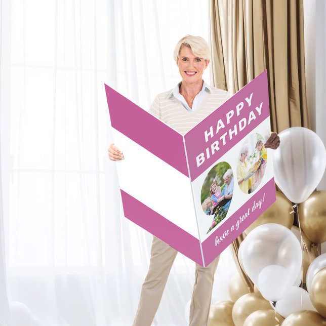 Photo Number Pink Border Giant 90th Birthday Card (Creator Uploaded)