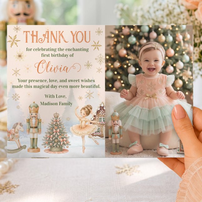 Photo Nutcracker Ballerina Thank You Card  (Photo Nutcracker Sugar Plum 1st Birthday Thank You Card)
