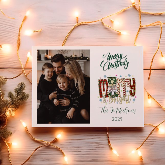 Photo Nutcracker Merry & Bright Christmas Holiday Card (Creator Uploaded)
