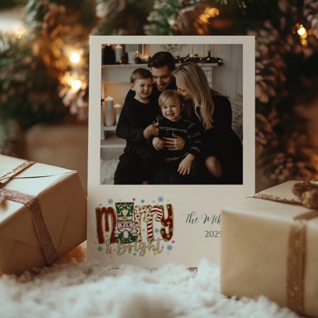 Photo Nutcracker Merry & Bright Christmas Holiday Card (Creator Uploaded)