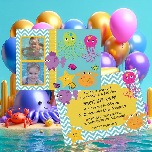 Photo Ocean Sea Life Octopus Birthday Invitation
