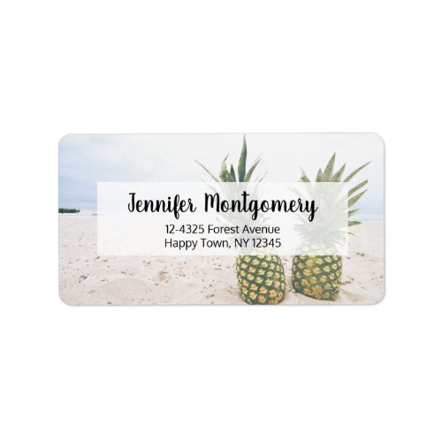 Photo of 2 Pineapples on a Beach Address Label