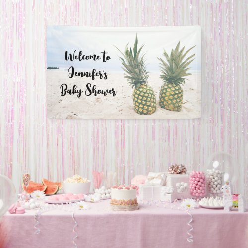 Photo of 2 Pineapples on a Beach Baby Shower Banner