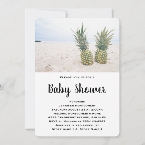 Photo of 2 Pineapples on a Beach Baby Shower Invitation