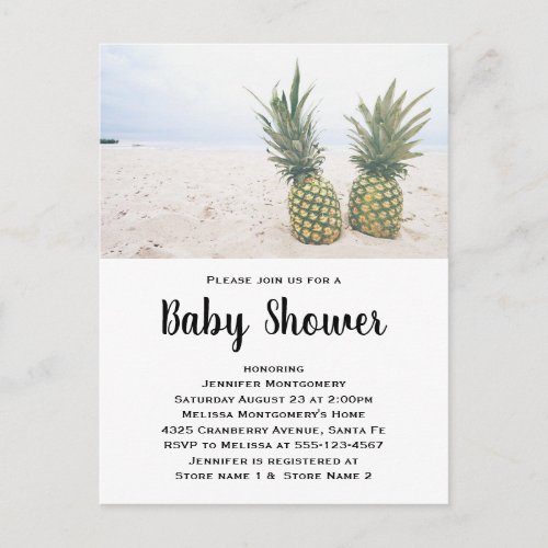 Photo of 2 Pineapples on a Beach Baby Shower Invitation Postcard