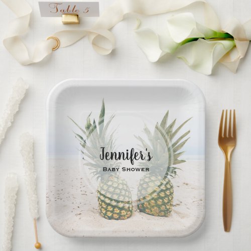 Photo of 2 Pineapples on a Beach Baby Shower Paper Plates
