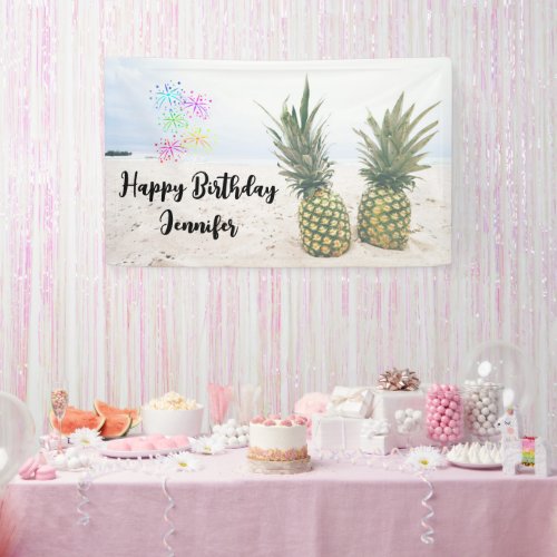 Photo of 2 Pineapples on a Beach Birthday Banner