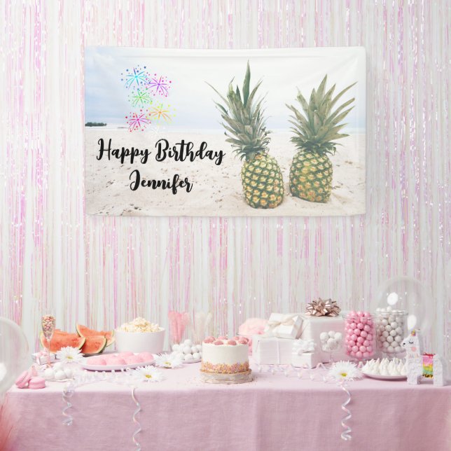 Photo of 2 Pineapples on a Beach Birthday Banner (Party)