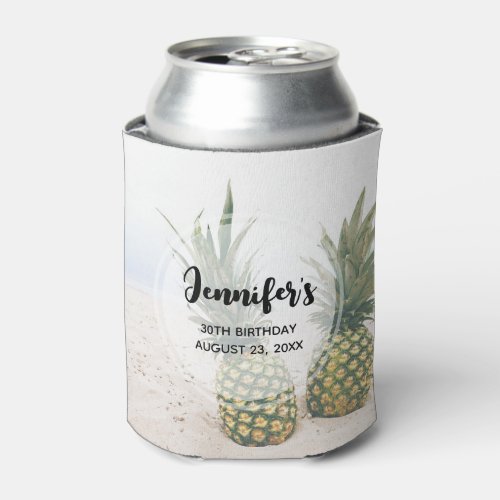 Photo of 2 Pineapples on a Beach Birthday Can Cooler