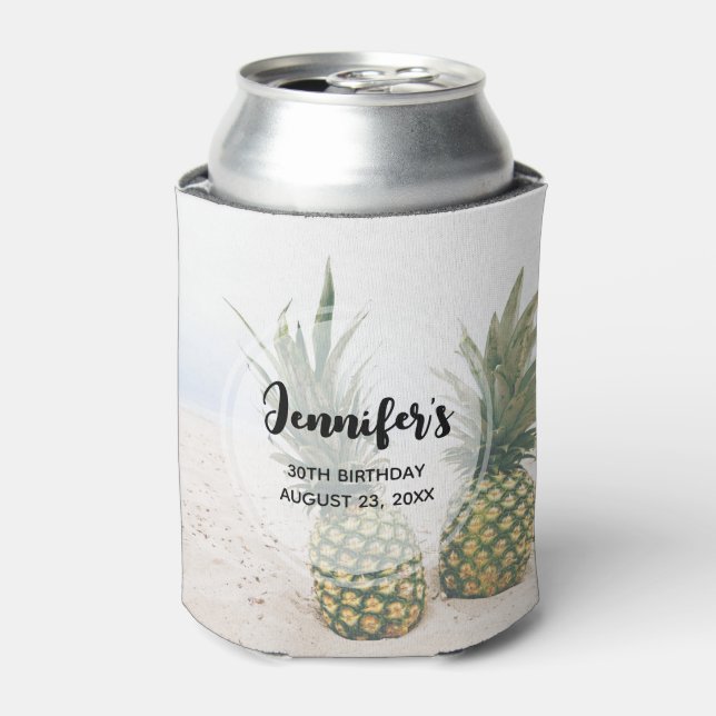 Photo of 2 Pineapples on a Beach Birthday Can Cooler (Can Front)