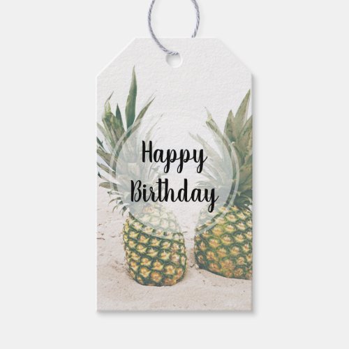 Photo of 2 Pineapples on a Beach Birthday Gift Tags