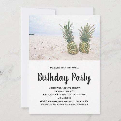 Photo of 2 Pineapples on a Beach Birthday Invitation