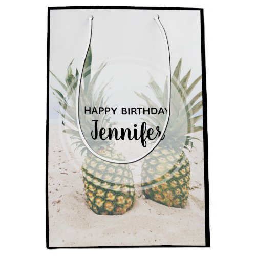 Photo of 2 Pineapples on a Beach Birthday Medium Gift Bag