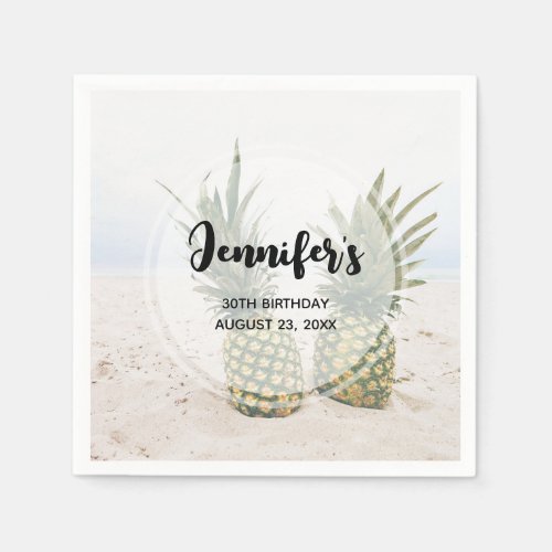 Photo of 2 Pineapples on a Beach Birthday Napkins
