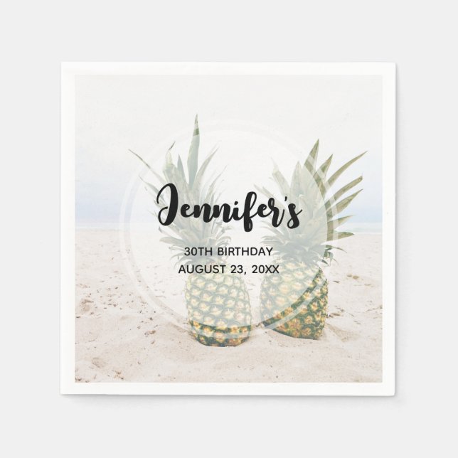 Photo of 2 Pineapples on a Beach Birthday Napkins (Front)