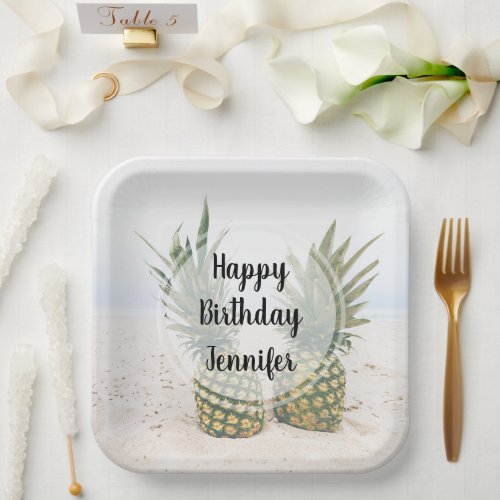 Photo of 2 Pineapples on a Beach Birthday Paper Plates