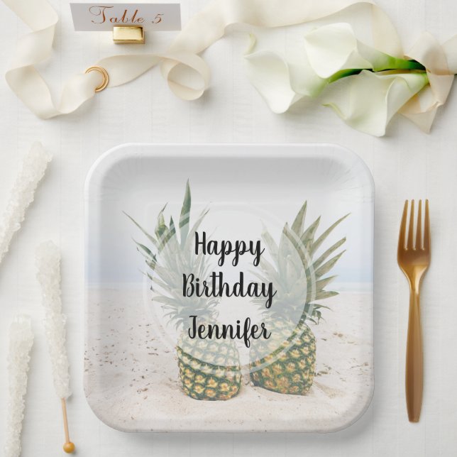 Photo of 2 Pineapples on a Beach Birthday Paper Plates (Wedding)