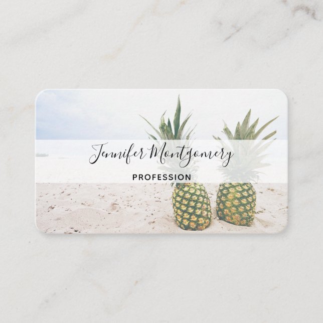 Photo of 2 Pineapples on a Beach Business Card (Front)