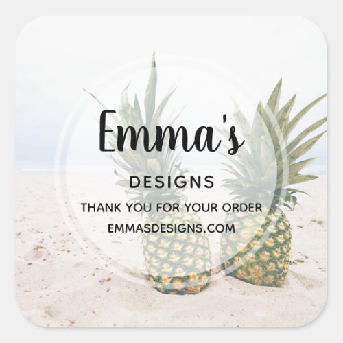 Photo of 2 Pineapples on a Beach Business Square Sticker