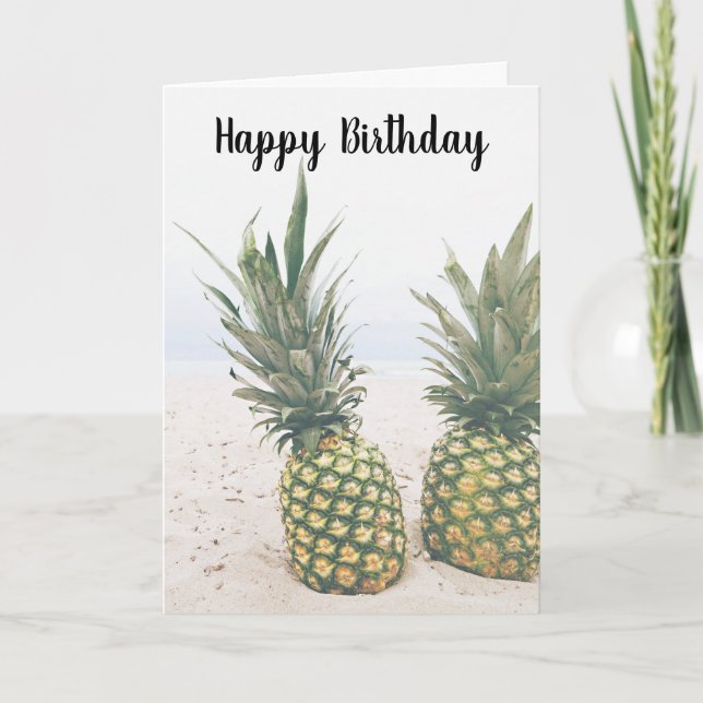 Photo of 2 Pineapples on a Beach Card (Front)