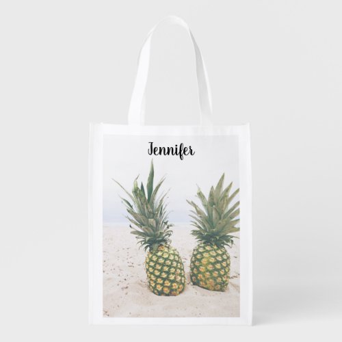 Photo of 2 Pineapples on a Beach Grocery Bag