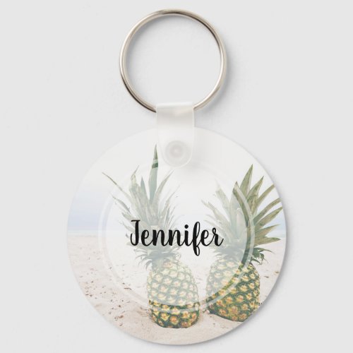 Photo of 2 Pineapples on a Beach Keychain
