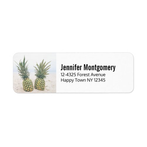 Photo of 2 Pineapples on a Beach Label