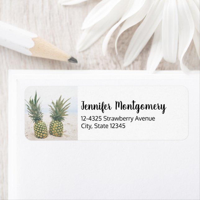 Photo of 2 Pineapples on a Beach Label (Insitu)