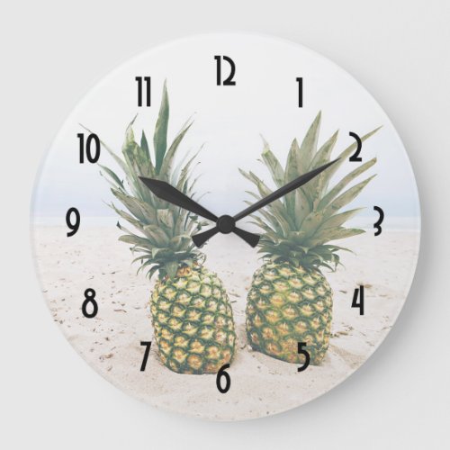 Photo of 2 Pineapples on a Beach Large Clock