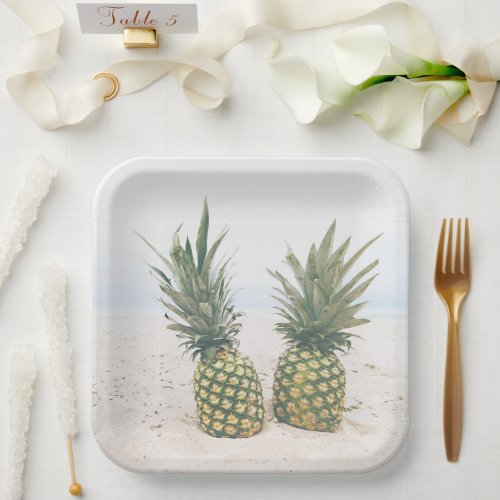 Photo of 2 Pineapples on a Beach Paper Plates