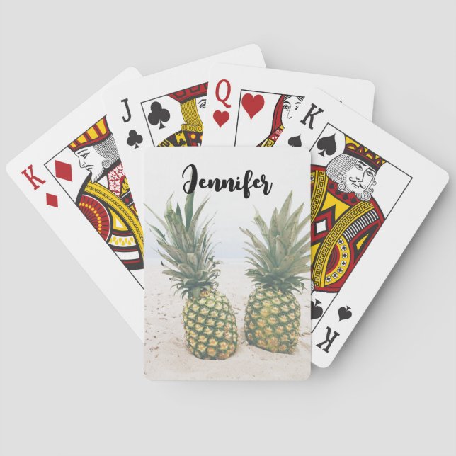 Photo of 2 Pineapples on a Beach Poker Cards (Back)