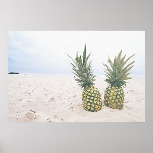 Photo of 2 Pineapples on a Beach Poster