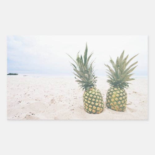 Photo of 2 Pineapples on a Beach Rectangular Sticker