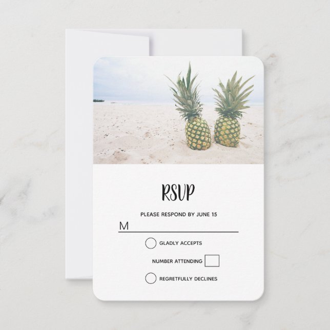 Photo of 2 Pineapples on a Beach RSVP Card (Front)